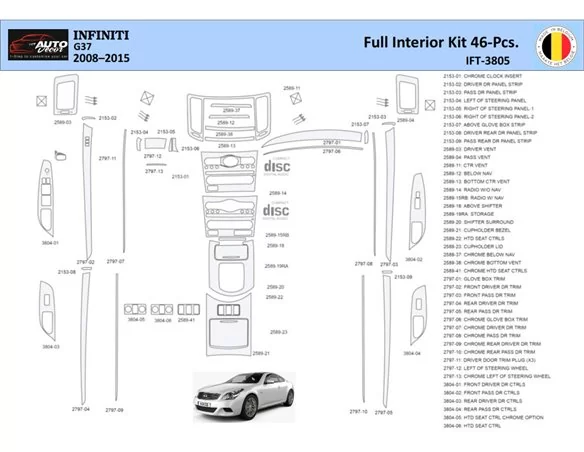 Infiniti G37 2008–2015 Sedan Interiér WHZ Súprava obloženia palubnej dosky 46 dielov - 1