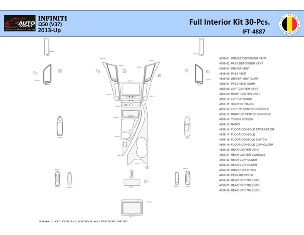 Infiniti Q50 V37 2014 – súčasnosť Interiér WHZ Súprava obloženia palubnej dosky 30 dielov - 1