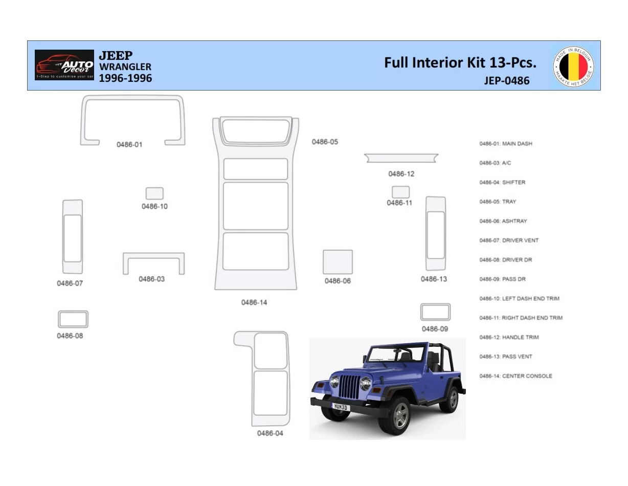 Jeep Wrangler 1996-1999 Súprava obloženia palubnej dosky WHZ 13 dielov interiéru - 1