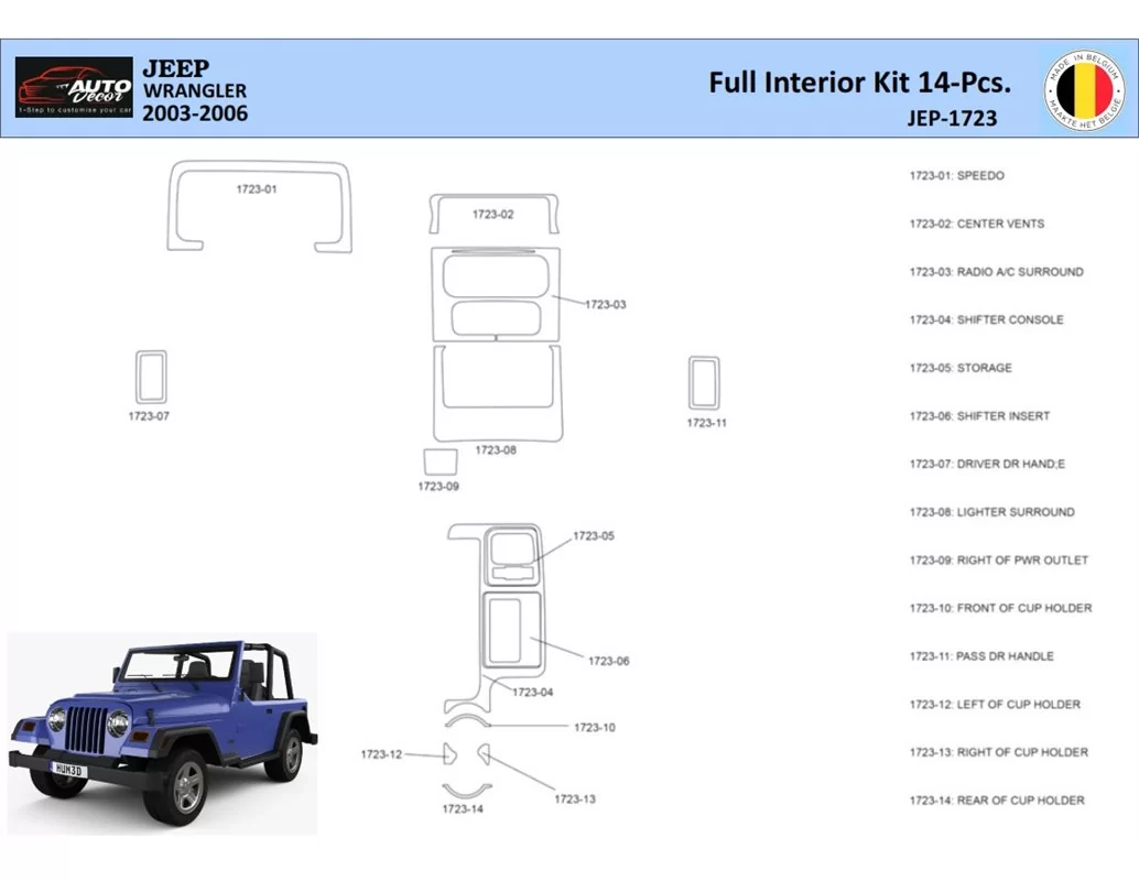 Súprava obloženia palubnej dosky Jeep Wrangler 2003 WHZ 14 dielov - 1