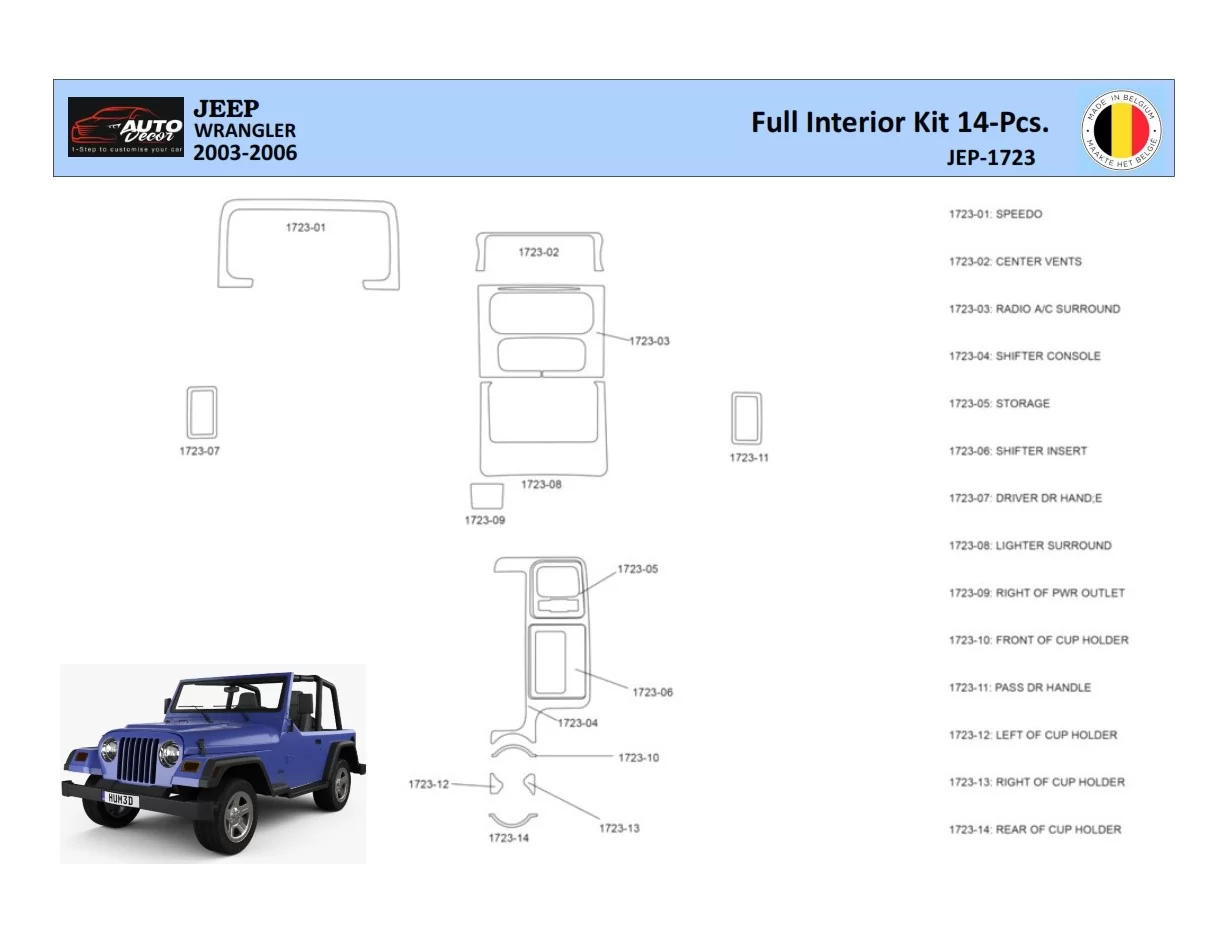 Súprava obloženia palubnej dosky Jeep Wrangler 2003 WHZ 14 dielov - 1