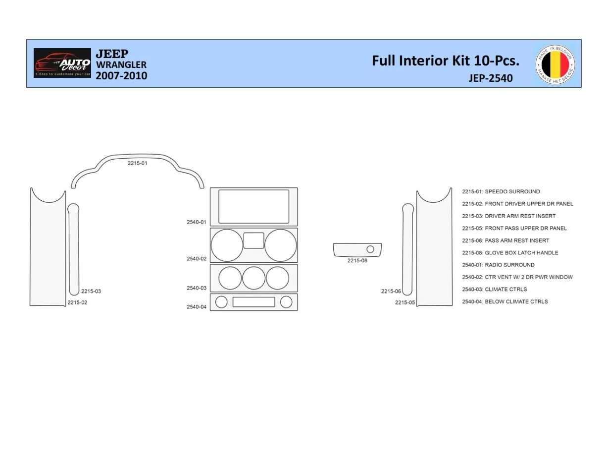 Jeep Wrangler 2007-2010 Interiér WHZ Ozdobná súprava palubnej dosky 10 dielov - 1