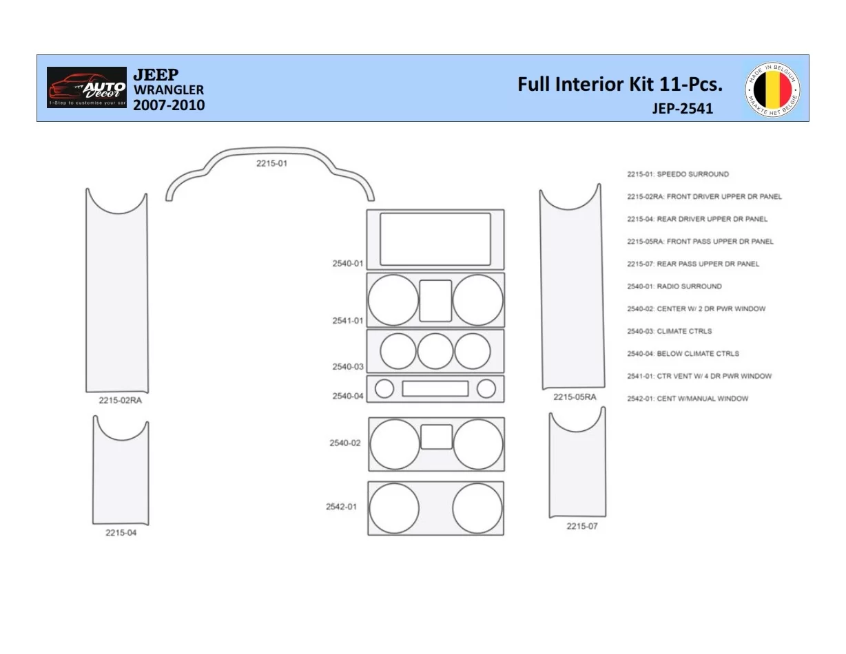 Jeep Wrangler 2007-2010 Interiér WHZ Ozdobná súprava palubnej dosky 11 dielov - 1