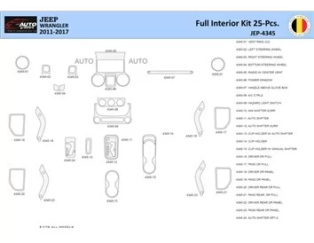Jeep Wrangler 2011-2017 Súprava obloženia palubnej dosky WHZ interiéru 25 dielov - 1