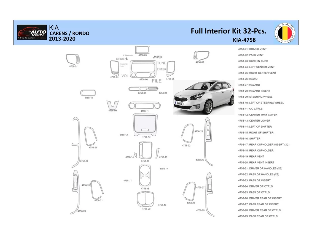 KIA Carens 2013 Interiér WHZ Súprava obloženia palubnej dosky Diely - 1