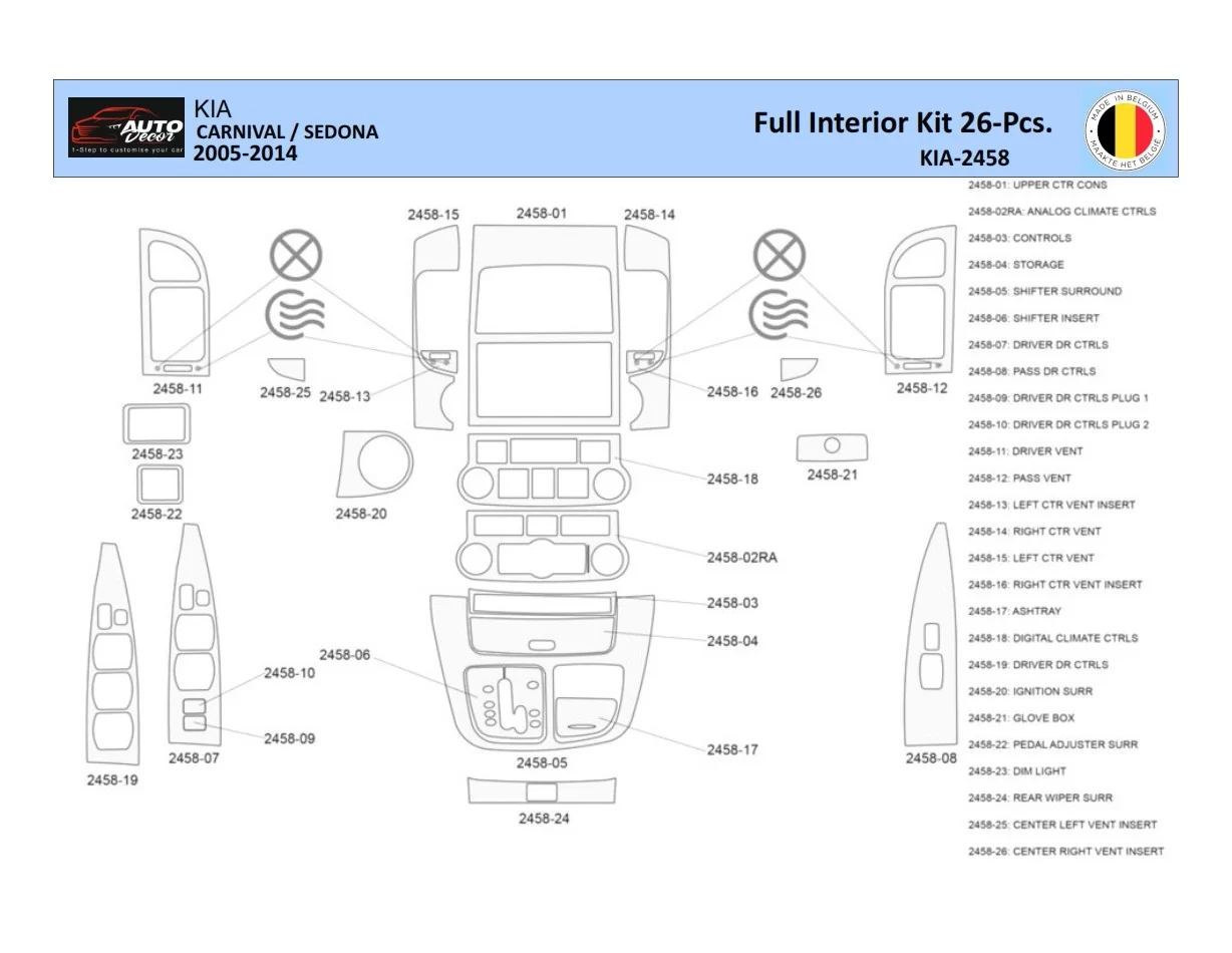 Kia Carnival 2005-2014 Interiér WHZ Súprava obloženia palubnej dosky 26 dielov - 1