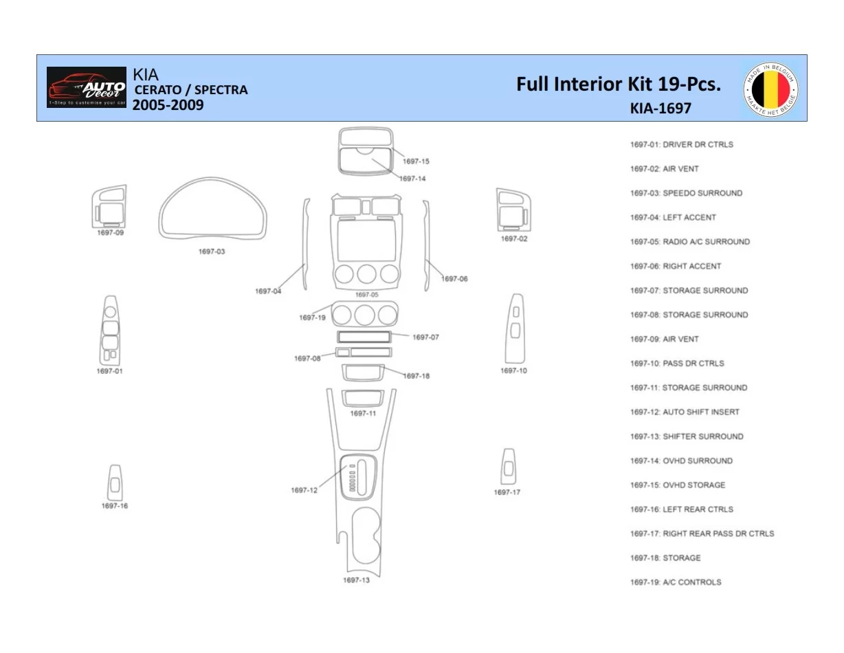 KIA Cerato-2005 Interiér WHZ Súprava obloženia palubnej dosky 19 dielov - 1