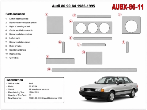 Audi 80 90 B4 1986-1995 3D dekor palubnej dosky, 11 dielov 2