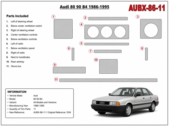 Audi 80 90 B4 1986-1995 3D dekor palubnej dosky, 11 dielov