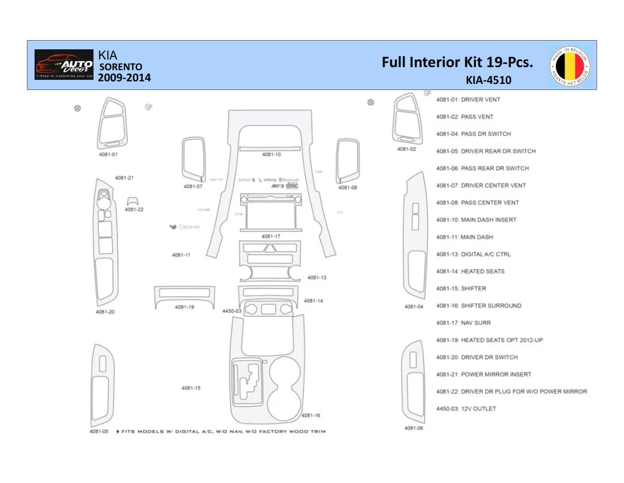 Súprava obloženia palubnej dosky KIA Sorento 2011 WHZ 19 dielov - 1