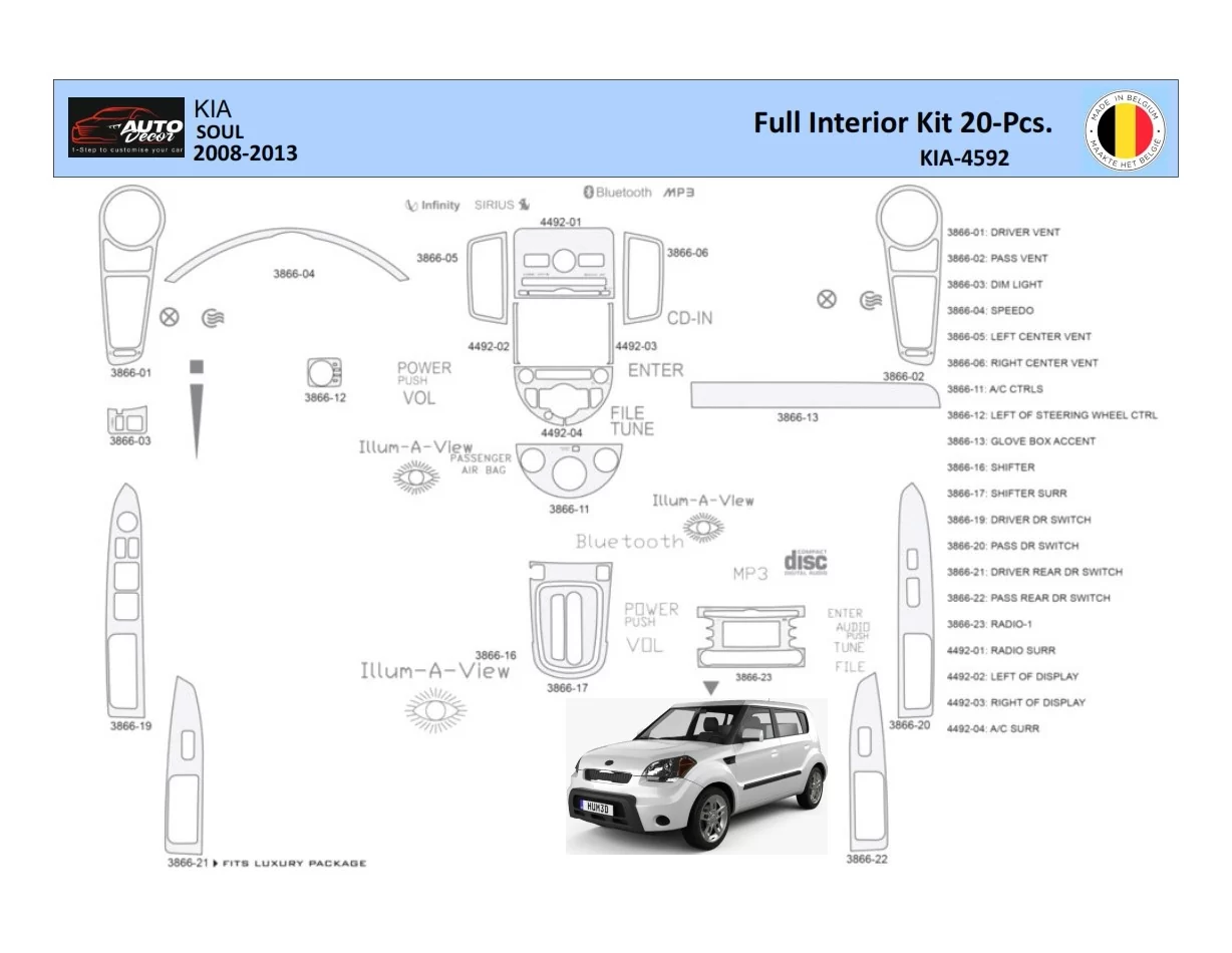 KIA Soul 2011 Interiér WHZ Súprava obloženia palubnej dosky 20 dielov - 1