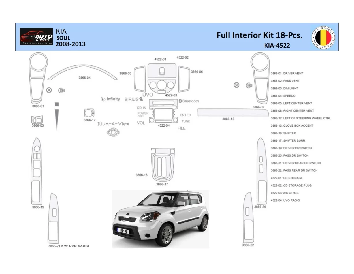 KIA Soul 2011 Interiér WHZ Sada obloženia palubnej dosky 22 dielov - 1