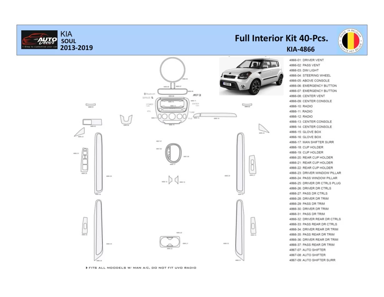 Súprava obloženia palubnej dosky KIA Soul 2013 WHZ 40 dielov - 1