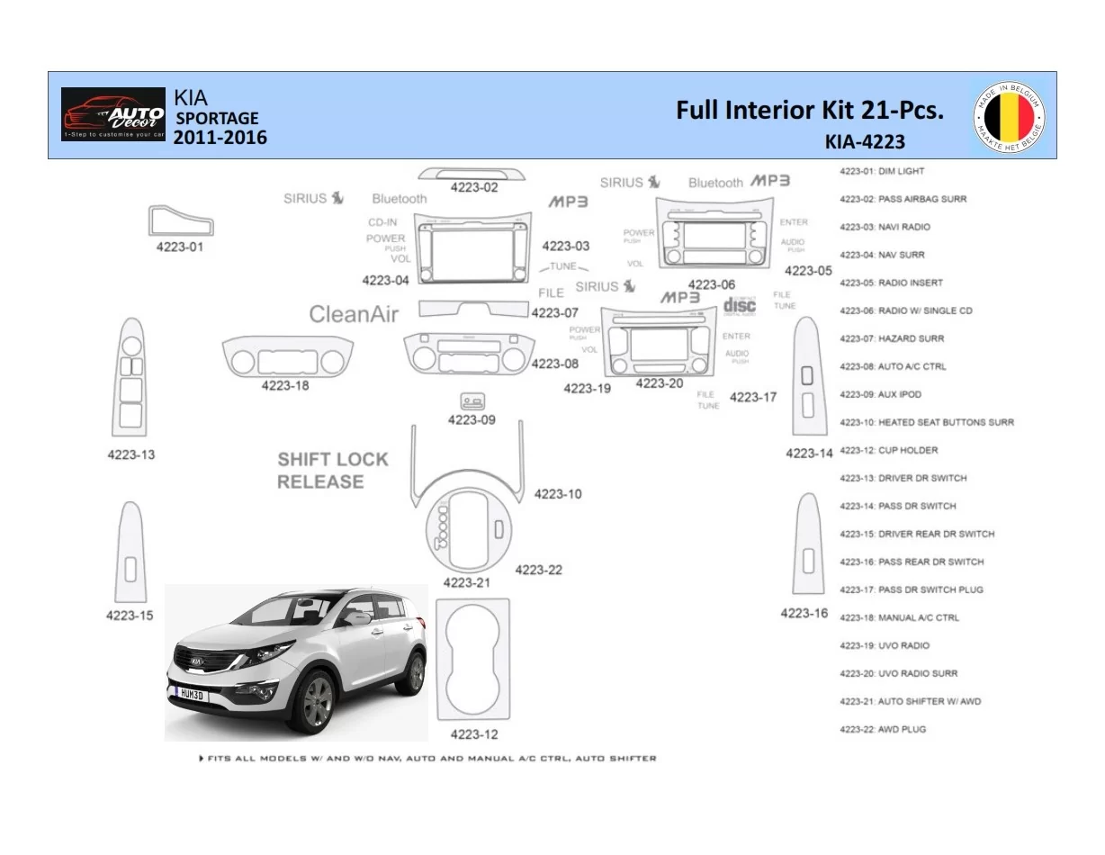 KIA Sportage 2011 Interiér WHZ Súprava obloženia palubnej dosky 21 dielov - 1