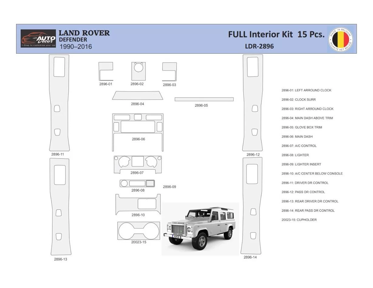 Súprava obloženia palubnej dosky Land Rover Defender 2008 WHZ 15 dielov - 1