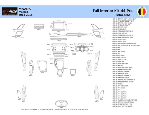 Mazda 3 2014-2018 Súprava obloženia palubnej dosky WHZ interiéru 44 dielov - 1