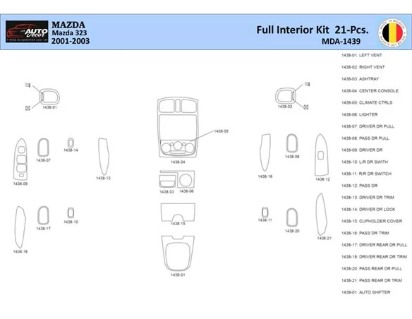 Mazda 323 1998-2003 Interiér WHZ Súprava obloženia palubnej dosky 21 dielov - 1