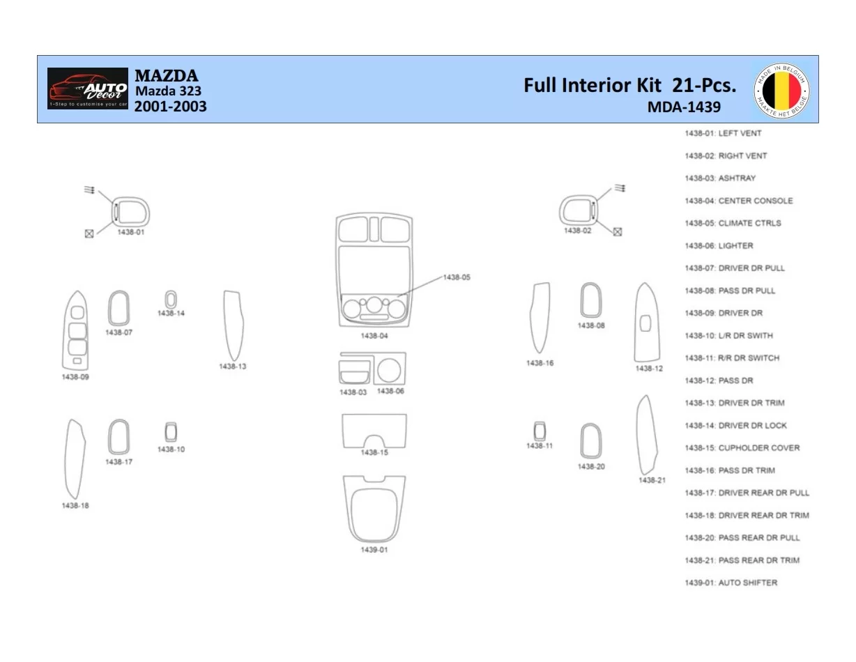 Mazda 323 1998-2003 Interiér WHZ Súprava obloženia palubnej dosky 21 dielov - 1