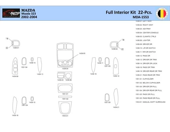 Mazda 323 2002-2004 Interiér WHZ Súprava obloženia palubnej dosky 22 dielov - 1