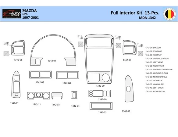 Mazda 626 1997-2001 Interiér WHZ Súprava obloženia palubnej dosky 13 dielov - 1