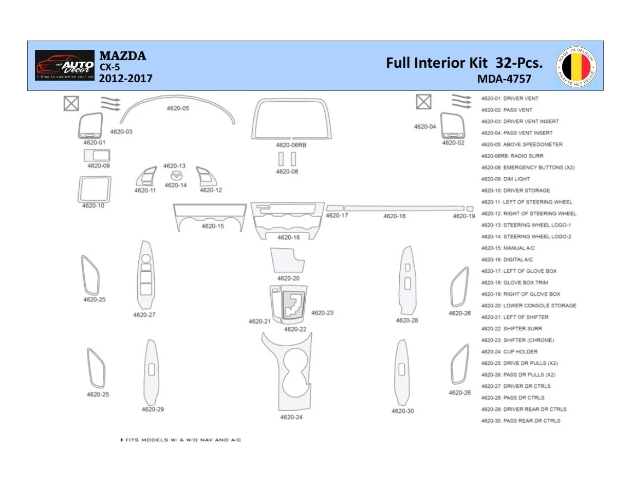 Mazda CX5 2012-2017 Interiér WHZ Súprava obloženia palubnej dosky 32 dielov - 1