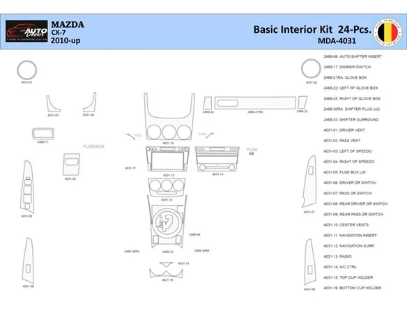 Mazda CX7 2006-2012 Interiér WHZ Súprava obloženia palubnej dosky 24 dielov - 1