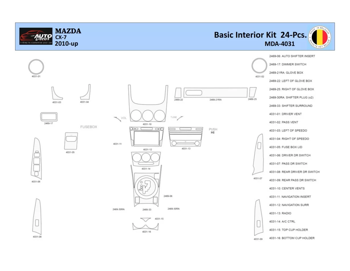 Mazda CX7 2006-2012 Interiér WHZ Súprava obloženia palubnej dosky 24 dielov - 1