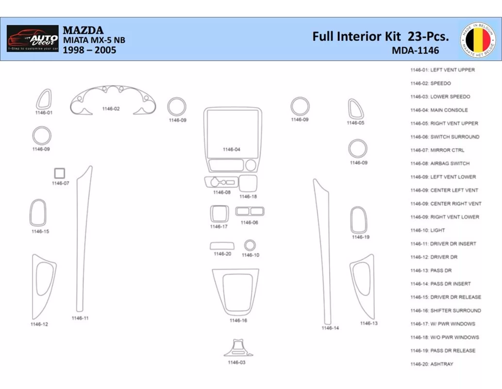 Mazda MX5 2000 Interiér WHZ Súprava obloženia palubnej dosky 23 dielov - 1