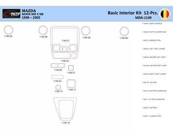 Mazda MX5 2000 Interiér WHZ Súprava obloženia palubnej dosky 12 dielov - 1