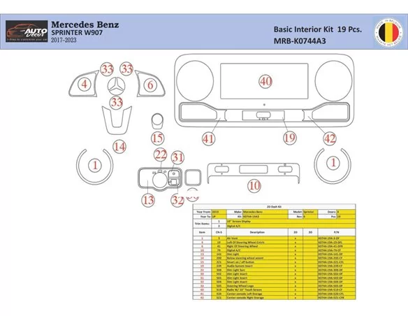 Mercedes Sprinter W907 Interiér WHZ Súprava obloženia palubnej dosky 19 dielov - 1