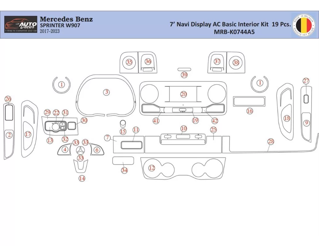 Mercedes Sprinter W907 Interiér WHZ Súprava obloženia palubnej dosky 39 dielov - 1