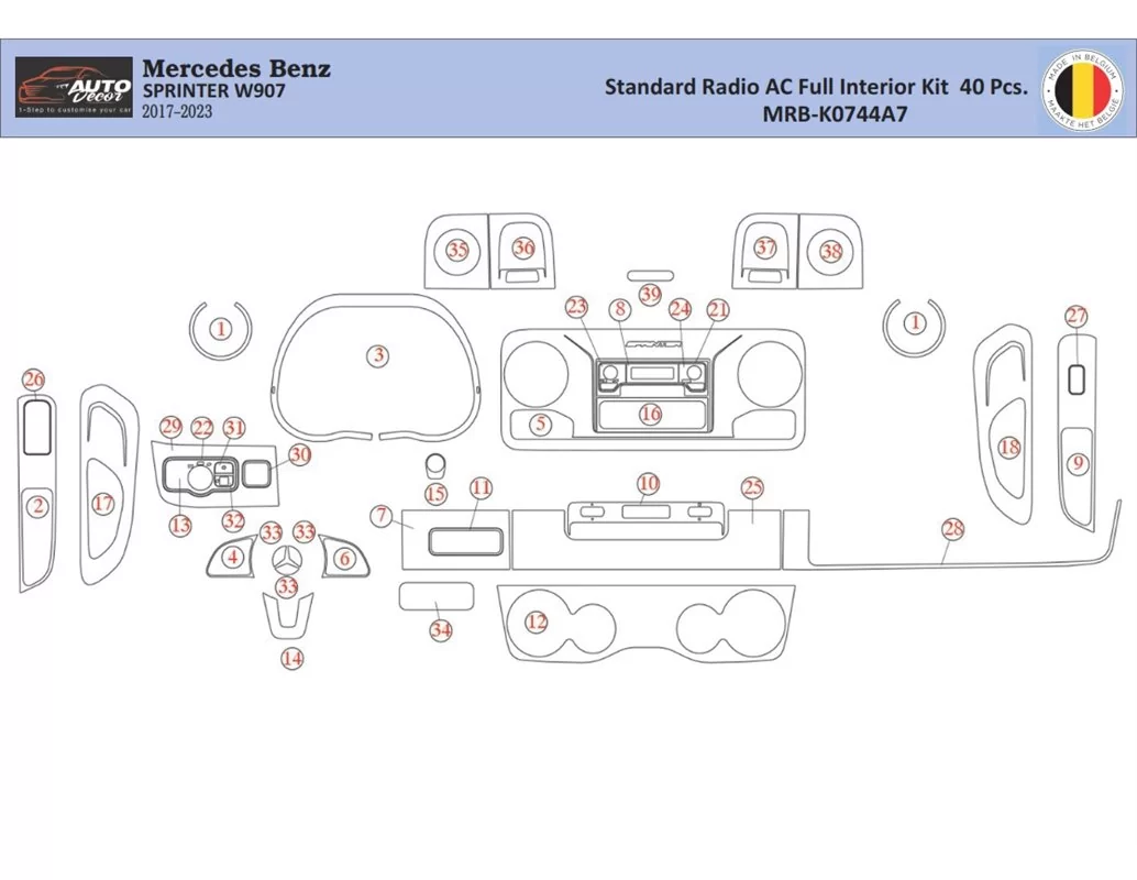 Mercedes Sprinter W907 Interiér WHZ Súprava obloženia palubnej dosky 40 dielov - 1