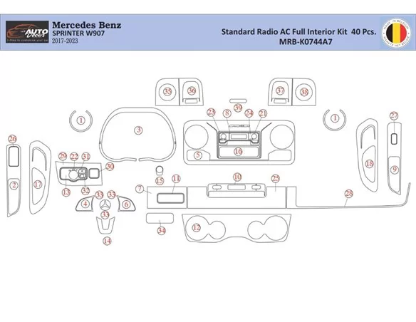 Mercedes Sprinter W907 Interiér WHZ Súprava obloženia palubnej dosky 40 dielov - 1