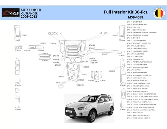 Mitsubishi Outlander 2006-2012 Interiér WHZ Súprava obloženia palubnej dosky 36 dielov - 1