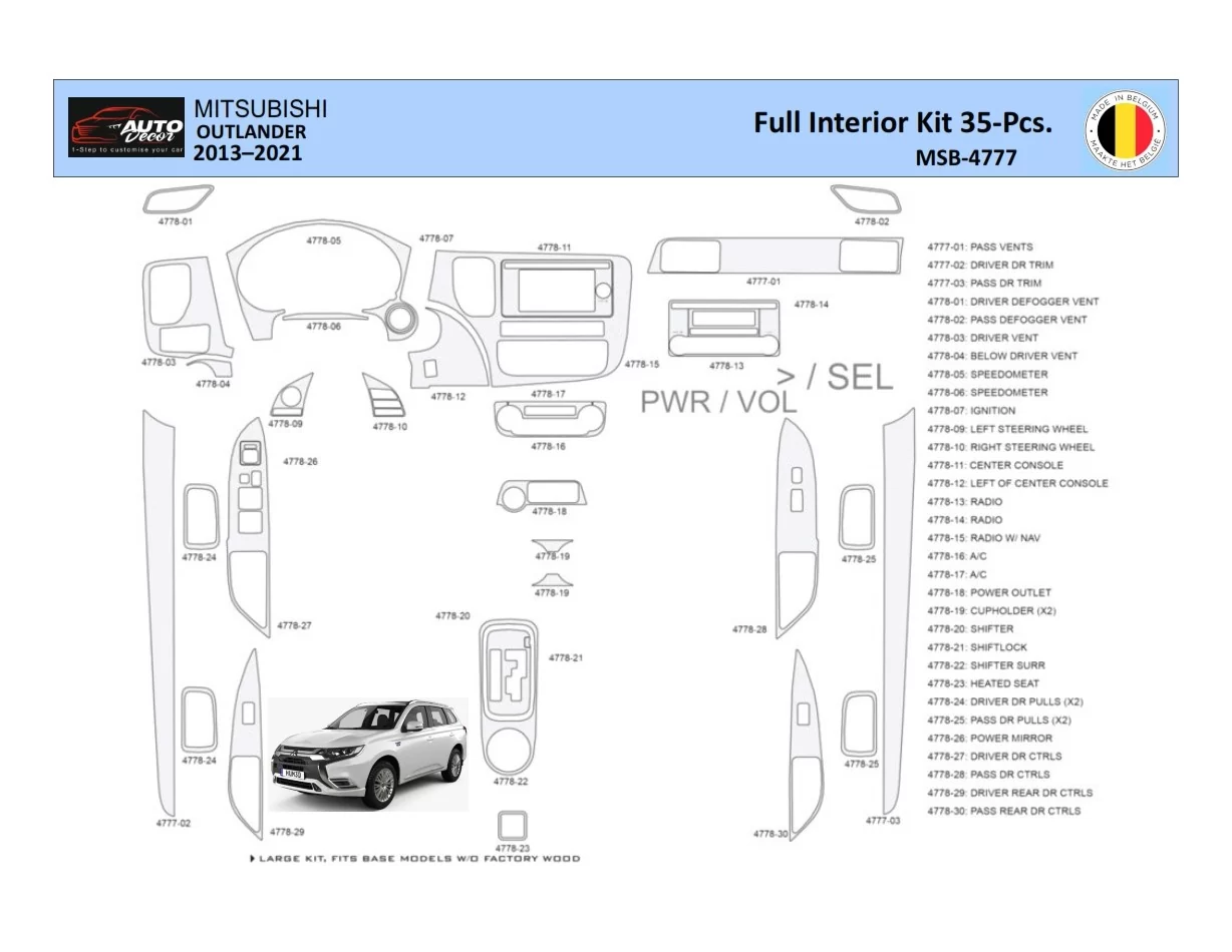 Mitsubishi Outlander 2013-2021 Interiér WHZ Súprava obloženia palubnej dosky 35 dielov - 1