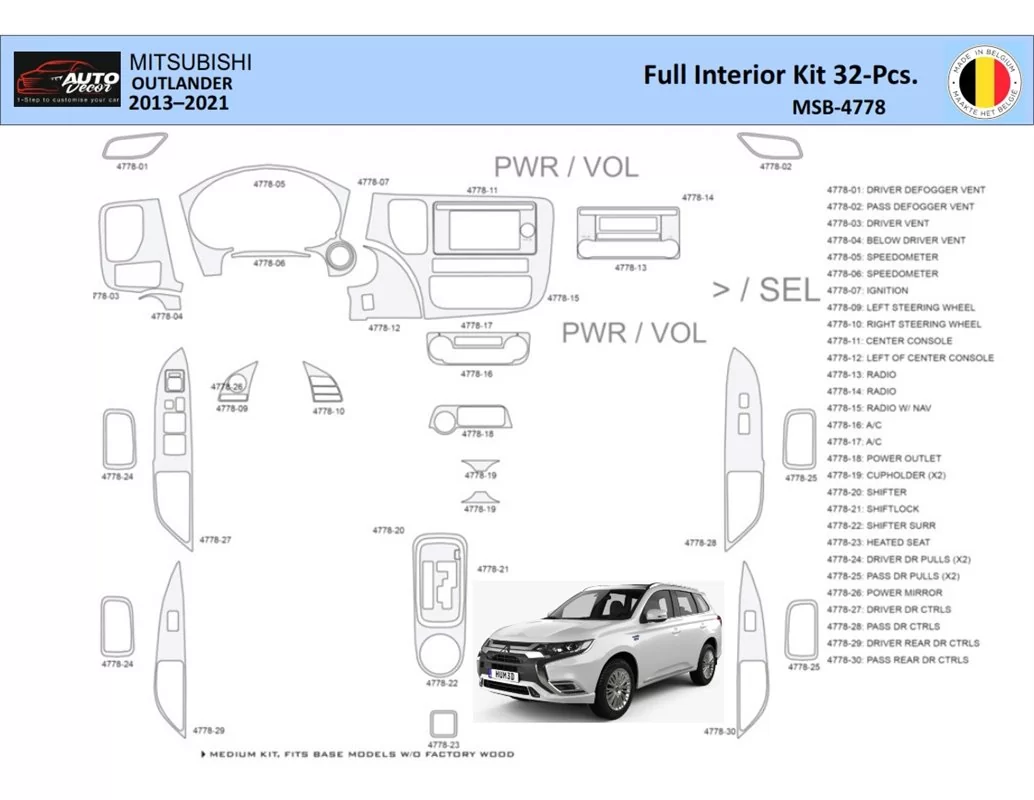 Mitsubishi Outlander 2013-2021 Interiér WHZ Súprava obloženia palubnej dosky 32 dielov - 1