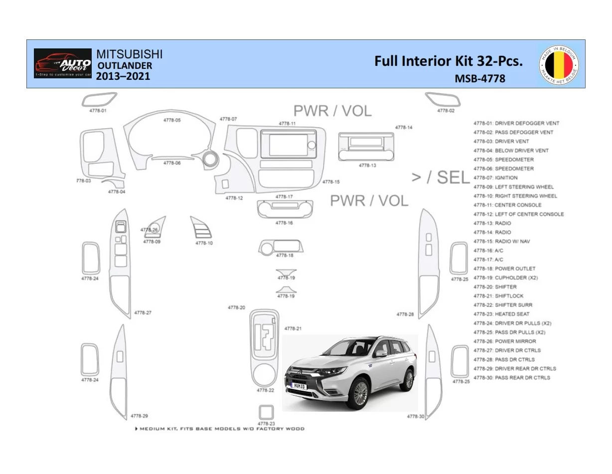 Mitsubishi Outlander 2013-2021 Interiér WHZ Súprava obloženia palubnej dosky 32 dielov - 1