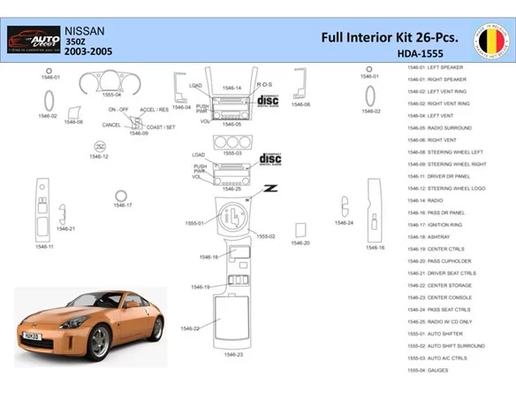 Nissan 350Z 2003-2005 Interiér WHZ Súprava obloženia palubnej dosky Diely - 1