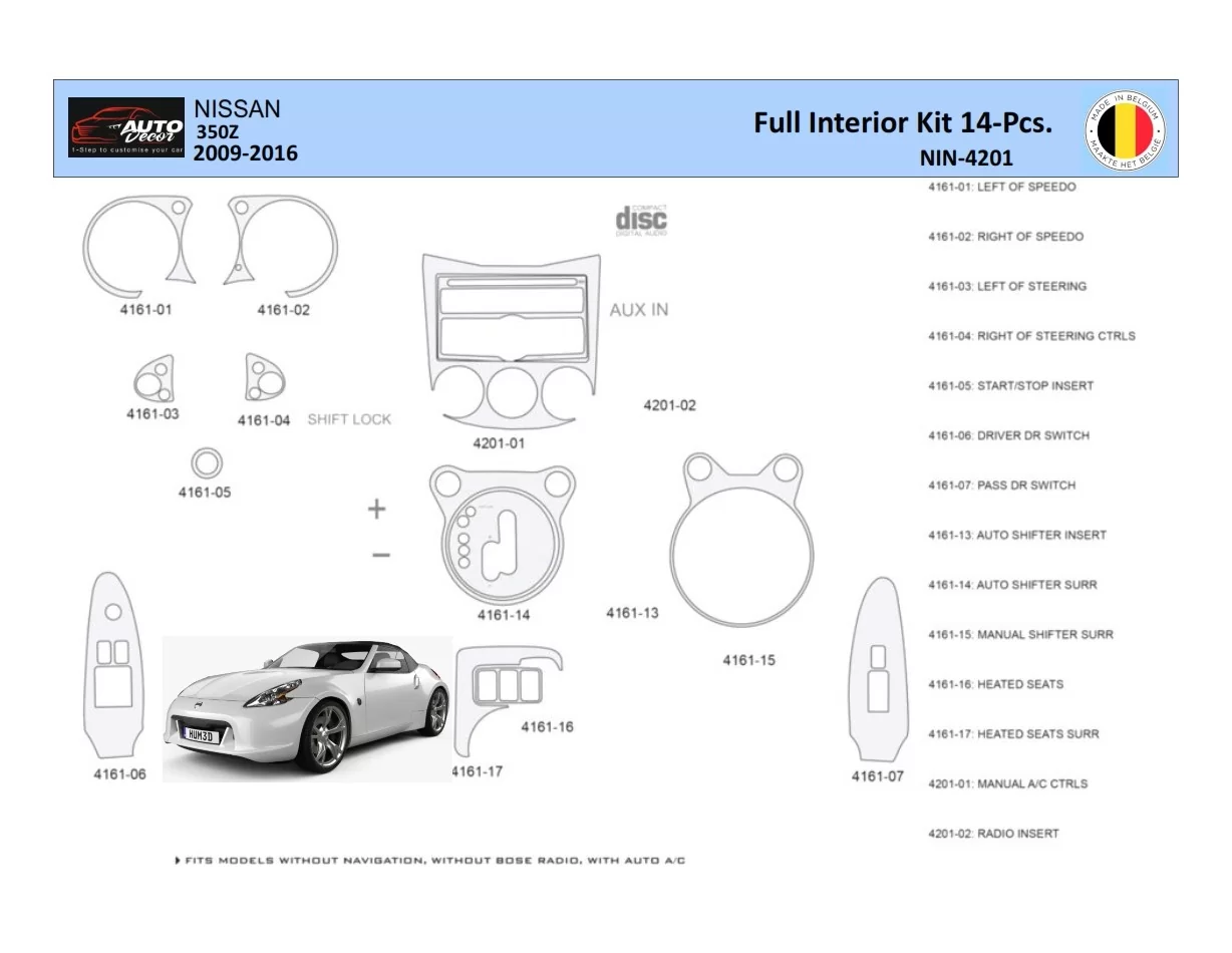 Nissan 370Z-2009 Súprava obloženia palubnej dosky WHZ interiéru 14 dielov - 1