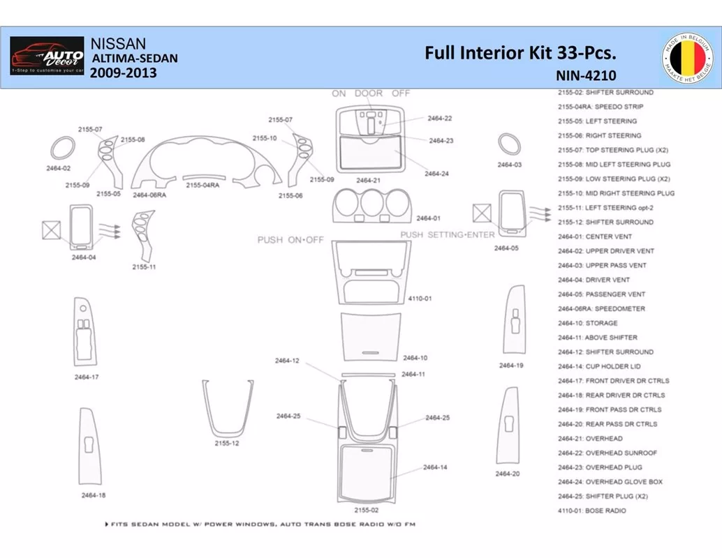 Nissan Altima 2009-2013 Interiér WHZ Súprava obloženia palubnej dosky 33 dielov - 1