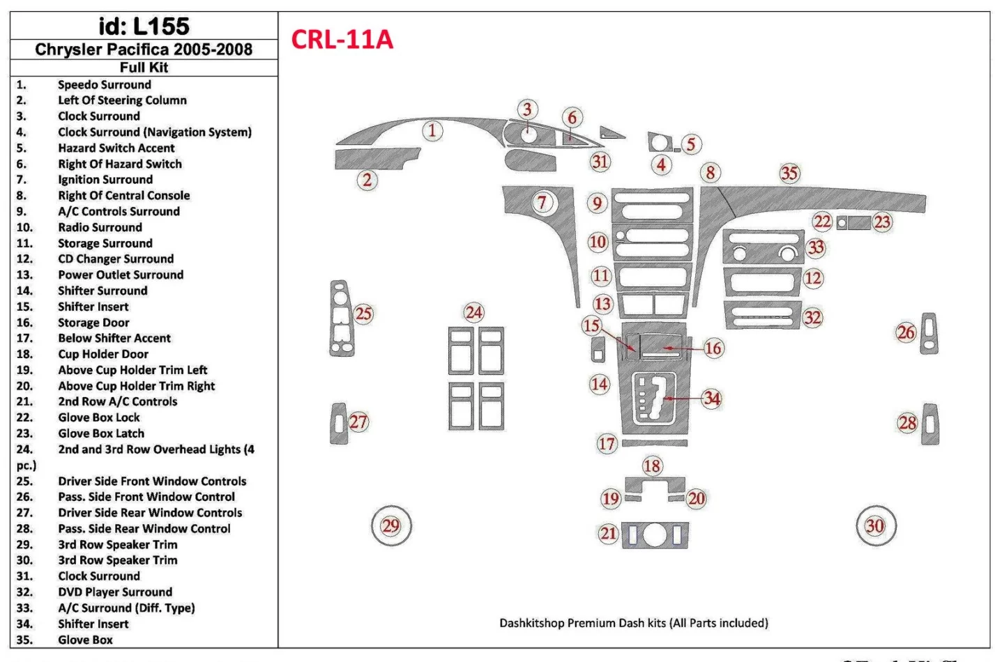 Chrysler Pacifica 2005-UP Kompletná súprava interiéru BD Dash Trim Kit - 1