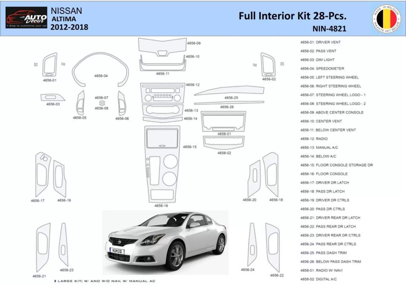 Nissan Altima 2012-2018 Súprava obloženia palubnej dosky WHZ interiéru 28 dielov - 1