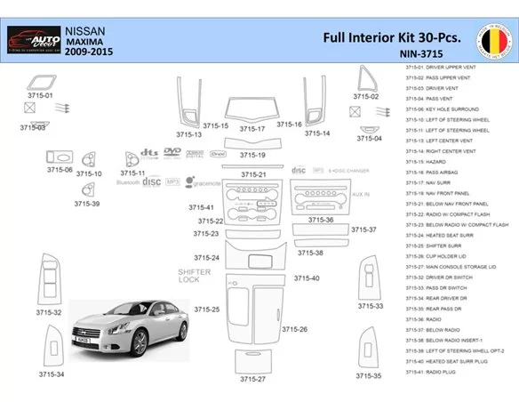 Nissan Maxima 2009-2015 Interiér WHZ Súprava obloženia palubnej dosky 30 dielov - 1
