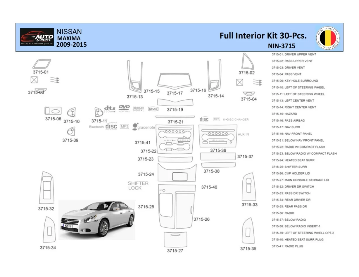 Nissan Maxima 2009-2015 Interiér WHZ Súprava obloženia palubnej dosky 30 dielov - 1