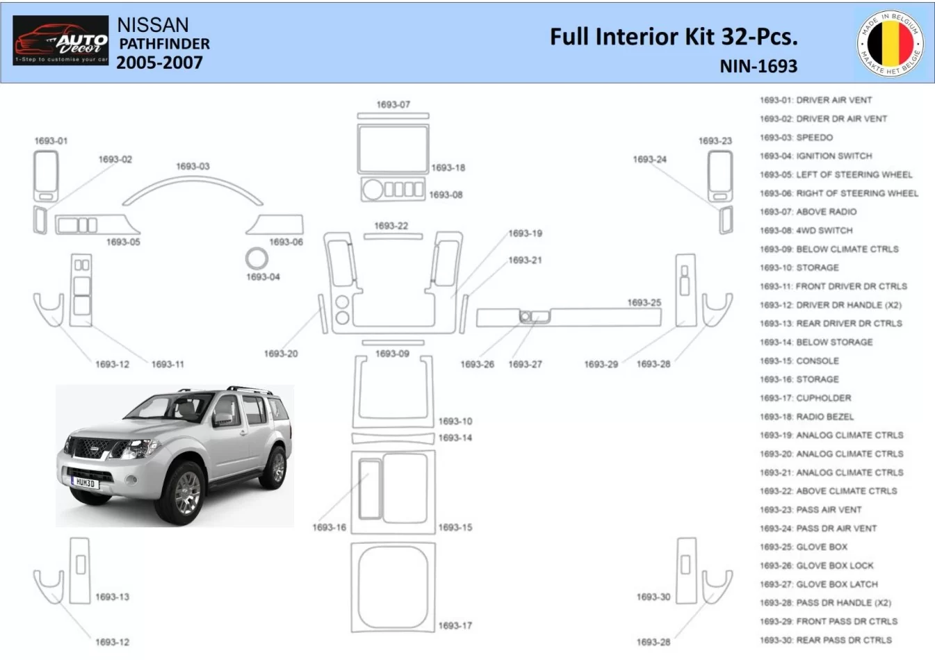 Nissan Pathfinder 205 Interiér WHZ Súprava obloženia palubnej dosky 32 dielov - 1