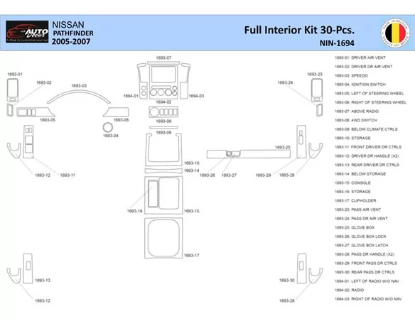 Sada obloženia palubnej dosky Nissan Pathfinder 205 interiéru WHZ 30 dielov - 1