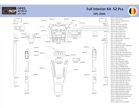 Opel Astra-H Interiér WHZ Súprava obloženia palubnej dosky 52 dielov - 1