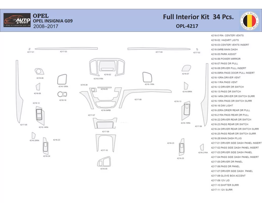 Opel Insignia 2008-2013 Interiér WHZ Súprava obloženia palubnej dosky 34 dielov - 1