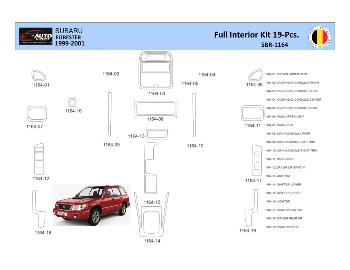Súprava obloženia palubnej dosky Subaru Forester 2000 WHZ 19 dielov - 1