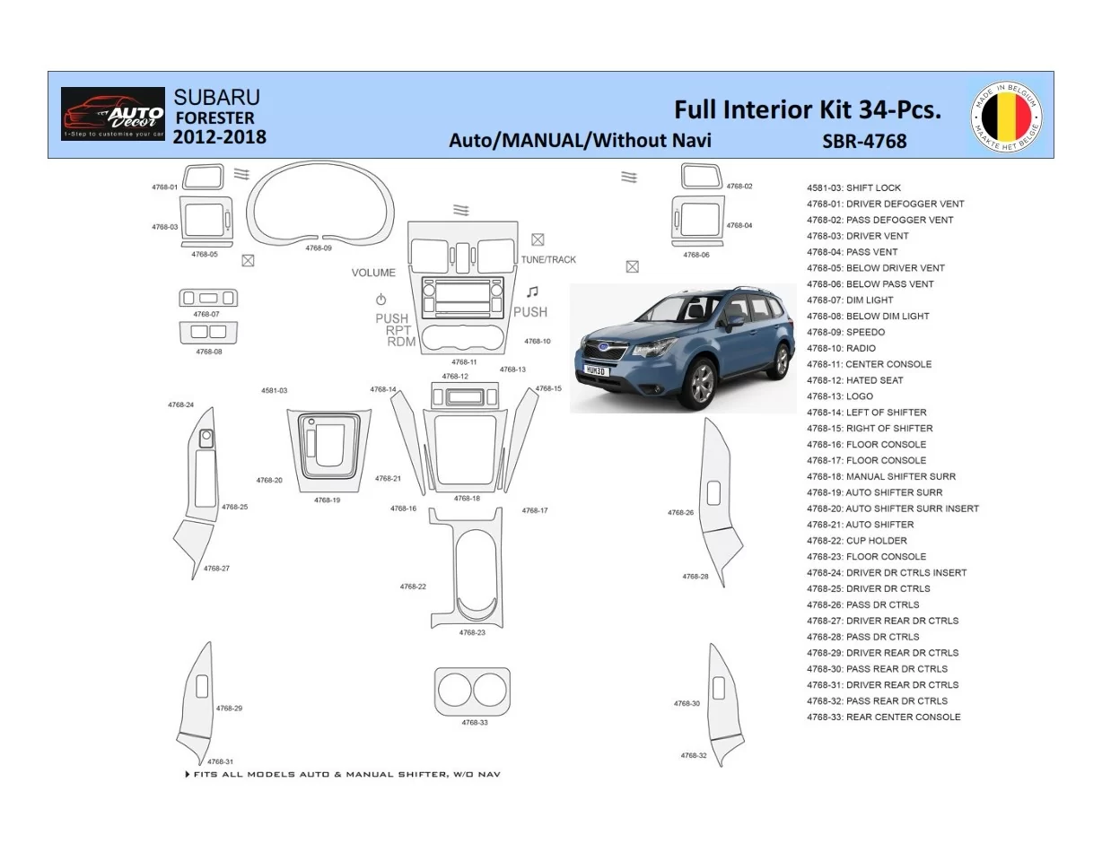 Subaru Forester 2012-2018 Súprava obloženia palubnej dosky interiéru WHZ 34 dielov - 1